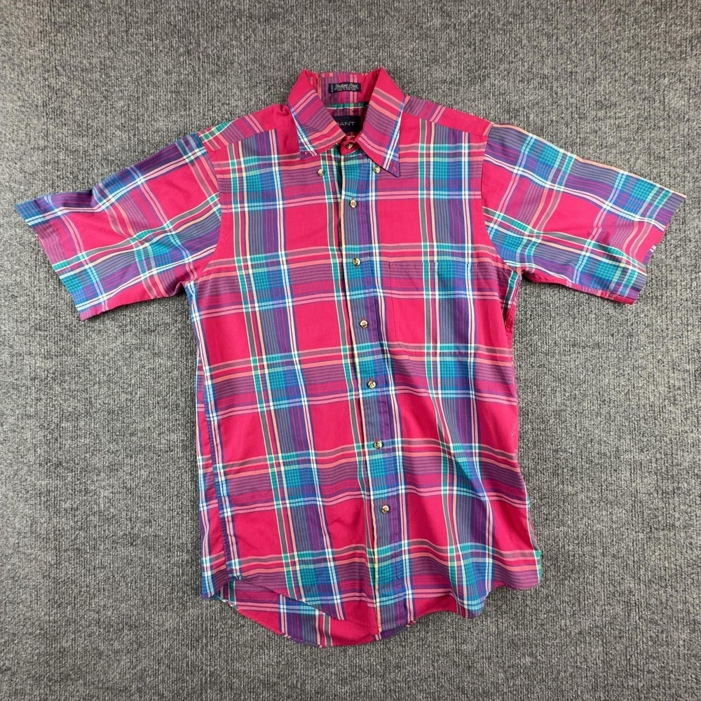 Vintage GANT Shirt Mens Small Multicolor Plaid Short Sleeve Button Up Hong Kong